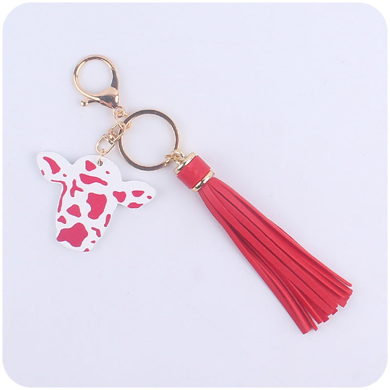 Wholesale Cartoon Western Bull Head Wooden Colorful Long Tassel Keychains